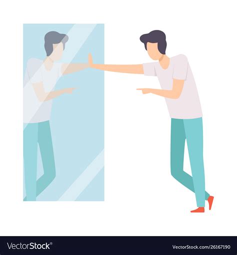 Narcissistic Man Character Looking At Mirror Vector Image