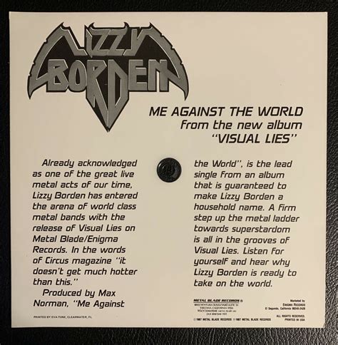 Lizzy Borden Me Against The World Promo Flexi 7 Rare Item Check