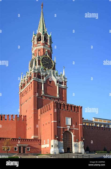 Spasskaja Turm Des Kreml Roter Platz Moskau Russland Stockfotografie