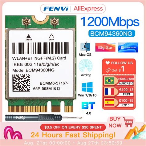 Hackintosh macOS BCM94360NG M.2 Wifi Card Dual Band 1200Mbps 5Ghz ...