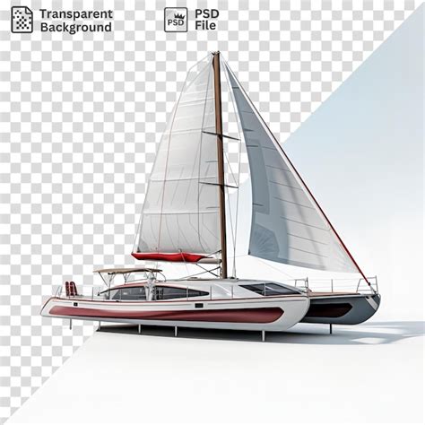 Psd Sailboat With White Sail And Red White Color Scheme On Clear Blue