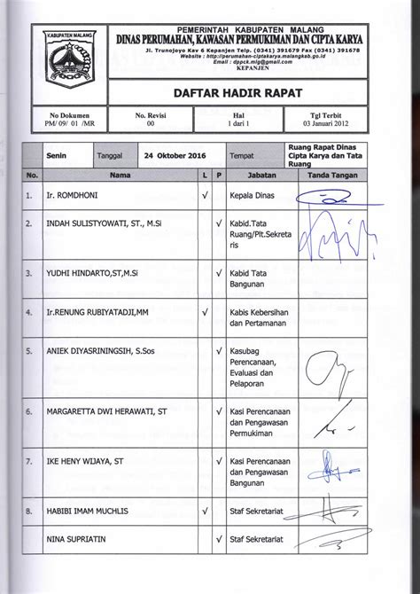 Detail Contoh Daftar Hadir Rapat Dinas Koleksi Nomer