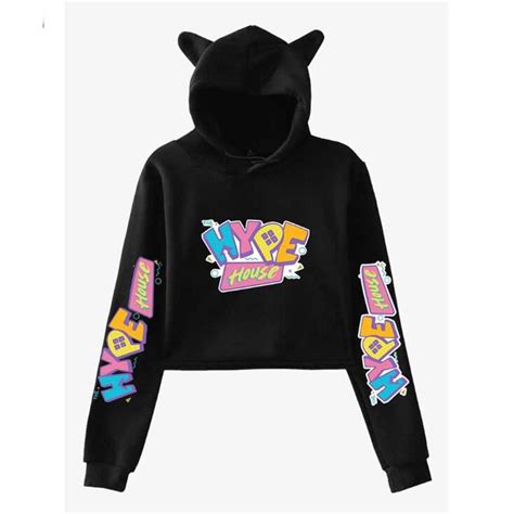 O Hype House Crop Top Hoodie Charli Damelio Kawaii Cat Ear