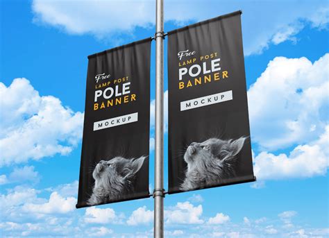 Free Outdoor Advertising Street Lamp Post Pole Banner Mockup Psd Set