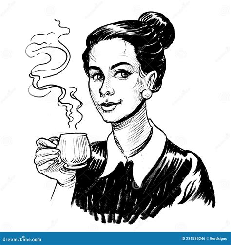 Pretty Woman Drinking Coffee Stock Illustration Illustration Of