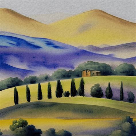 Tuscany Landscape Watercolor Painting Creative Fabrica