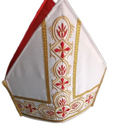 Embroidery Priest Father Wear White And Red Bishop Mitre, Size: Medium ...