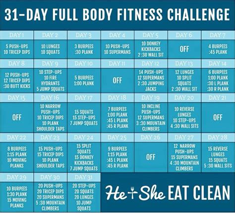 30 Day Challenge Workout Challenge Full Body Workout Challenge