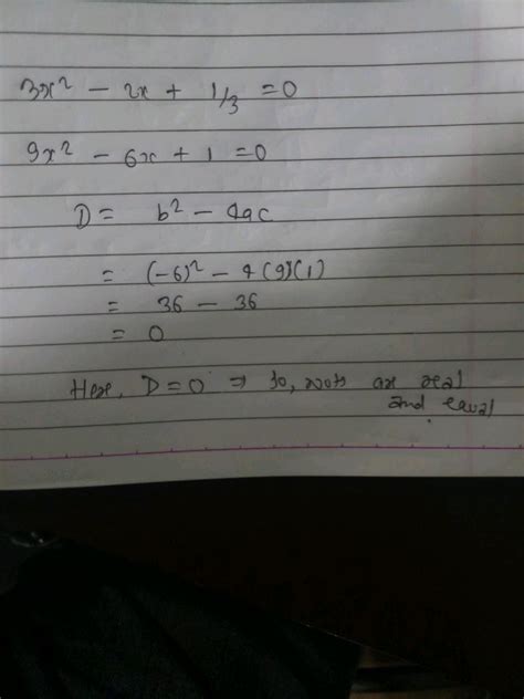 Find The Discriminant Of The Following Quadratic Equations And Hence