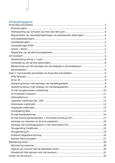 Samenvatting Boekhouden Inhoudsopgave Financi Le Studocu