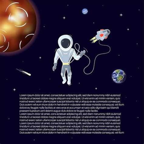 공간에 떠 있는 우주선과 우주 비행사의 벡터 일러스트 레이 션 프리미엄 벡터