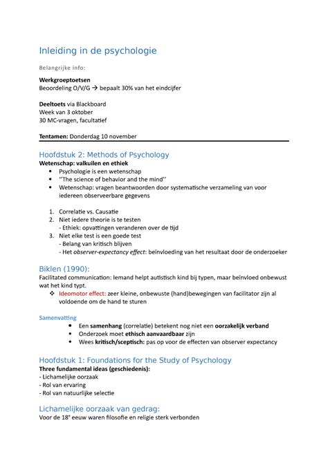 Ip Hc H H College Aantekening Inleiding In De Psychologie