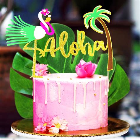 Snapklik Pcs Glitter Aloha Cake Topper Flamingo Cake Toppers