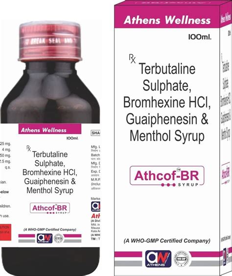 Terbutaline Sulphate Bromhexine Hcl Guaiphenesin And Menthol Syrup At