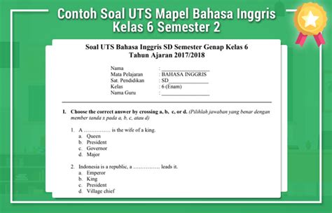 Contoh Soal Uts Mapel Bahasa Inggris Kelas 6 Semester 2 Biologizone