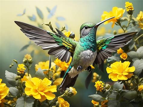 Premium Ai Image Humminbird Feeding On Flowers Generative Ai