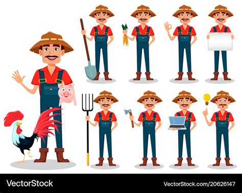 Farmer Cartoon Character Set Royalty Free Vector Image