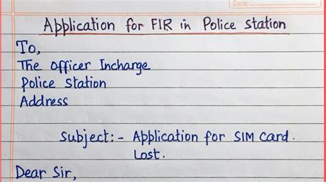 Application For Fir In Police Station Complaint Letter To Police For