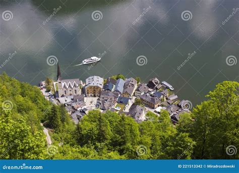 Aerial View of a Hallstatt Village with a Lake, Austria Stock Photo ...