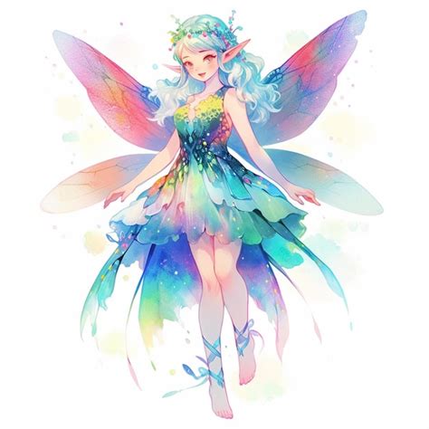 Premium AI Image | anime fairy with blue hair and green wings generative ai