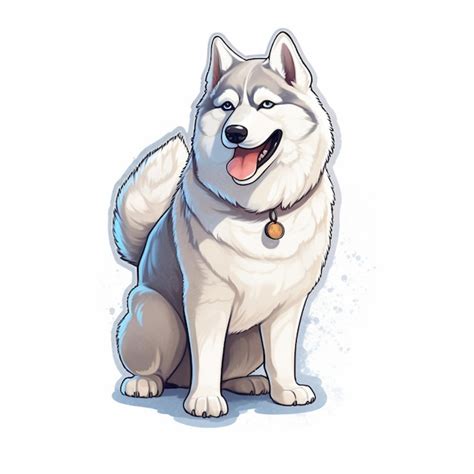 Dibujo Animado De Un Perro Husky Sentado En El Suelo Con La Lengua