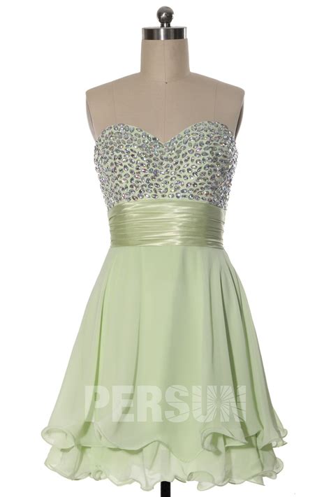 Robe De Cocktail Vert Pastel Courte Bustier Coeur Orn E De Bijoux