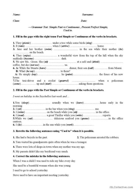 Past Tenses Test English Esl Worksheets Pdf And Doc