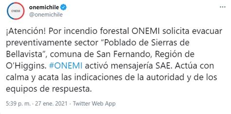 Alerta Roja Por Incendio Forestal Sin Control En San Fernando Onemi