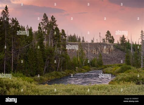 Wide Angle Photograph Of Sheepeater Basalt Cliffs Yellowstone National