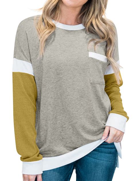 Nlife Women Color Block Long Sleeves Crew Neck Sweatshirt With Pocket