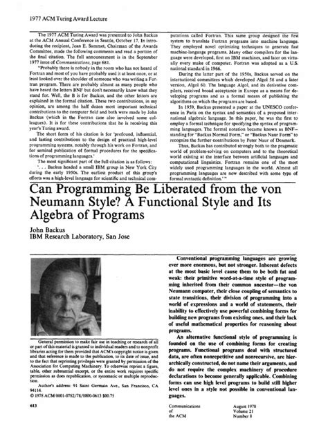 John Backus Turing Award Lecture | PDF | Functional Programming ...