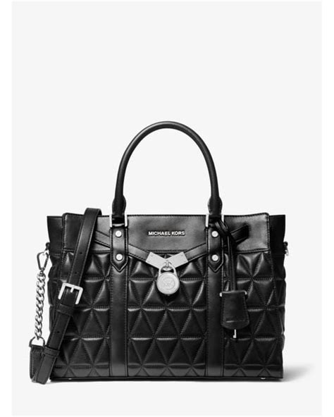 Michael Michael Kors Nouveau Hamilton Large Quilted Leather Satchel In Black Lyst