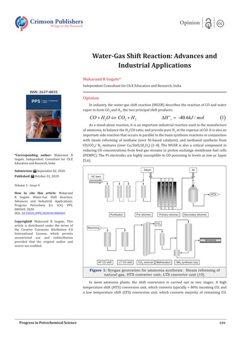 (PDF) Water-Gas Shift Reaction: Advances and Industrial Applications