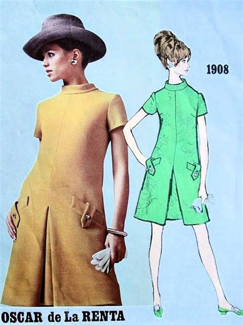 1960s Oscar De La Renta Dress Pattern Vogue Americana 1908 Front Inverted Pleat Stand Up Collar