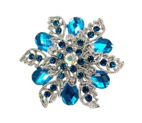 Crystal Flower Pin With Aqua Blue Crystals Calisa Designs