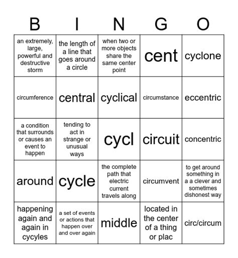 Vocab Unit 4 Bingo Card