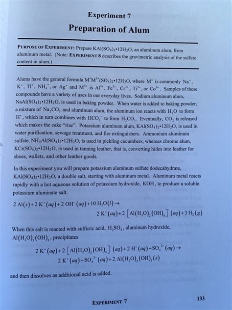 Solved Experiment 7 Preparation Of Alum Purpose Of