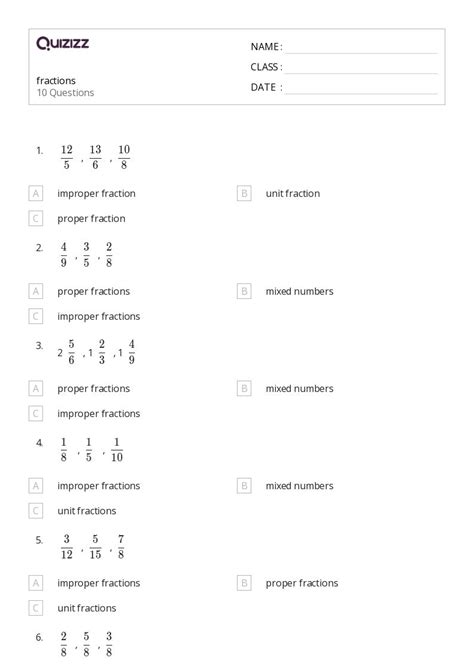 50 Mixed Numbers And Improper Fractions Worksheets For 2nd Grade On