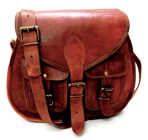 Firu Handmade Women Vintage Style Genuine Brown Leather Crossbody