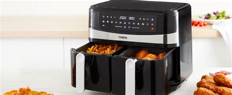 Tower T17088 Vortx 9l Duo Basket Air Fryer With Smart Finish 2600w Power Black Uk