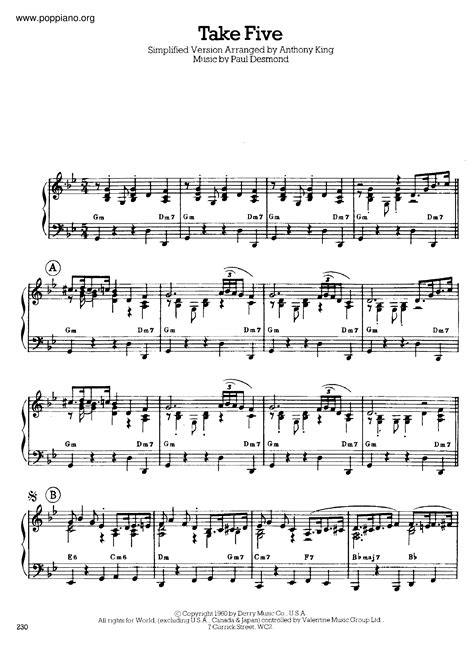 Dave Brubeck Take Five Sheet Music Pdf Free Score Download ★