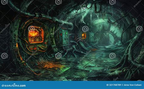 Terrifying Interior of an Alien Spaceship with Eerie Details Stock Illustration - Illustration ...