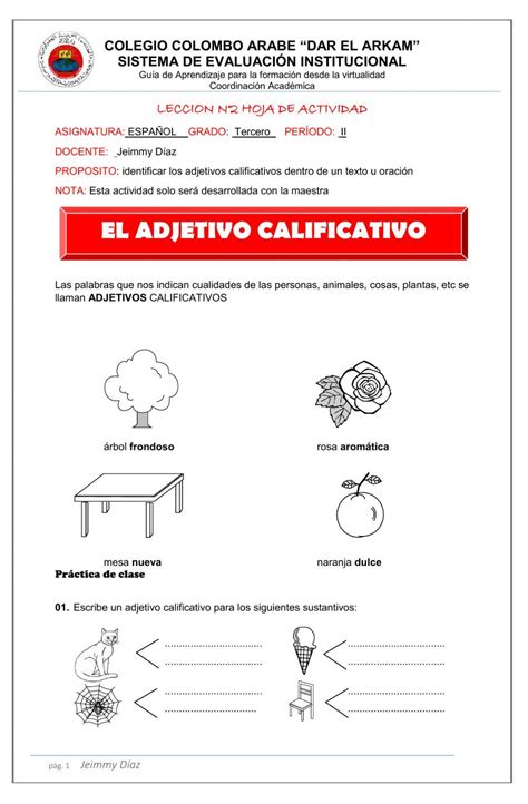 Ejercicio Interactivo De Adjetivos Calificativos Para Tercero De