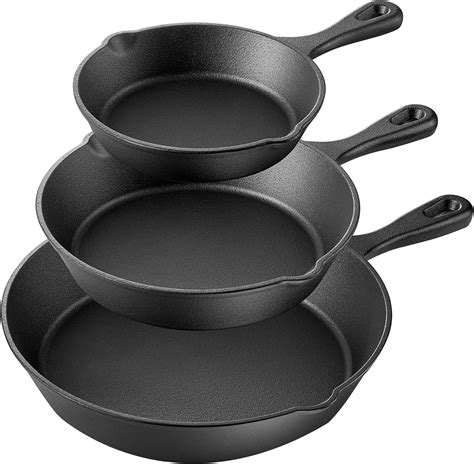 Megachef Skillet Trio Pre Seasoned Cast Iron Cookware Set 3 Piece Black Home