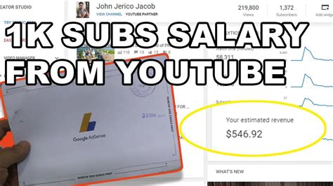 1 000 SUBSCRIBERS SALARY FROM YOUTUBE GOOGLE ADSENSE MAIL LEGIT