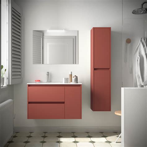 Conjunto mueble de baño NOJA 800 2 cajones y 1 puerta derecha RED SATIN