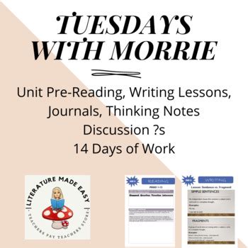 Tuesdays With Morrie Unit Prereading Writing Lessons Journals