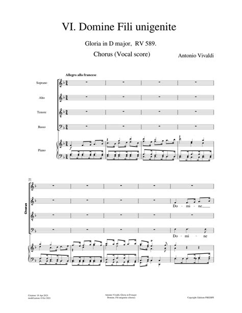 Gloria In D Major Rv 589 Vi Domini Fili Antonio Vivaldi Sheet