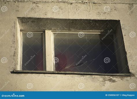 Broken Window in Building. Glass Cracked Stock Image - Image of hole ...