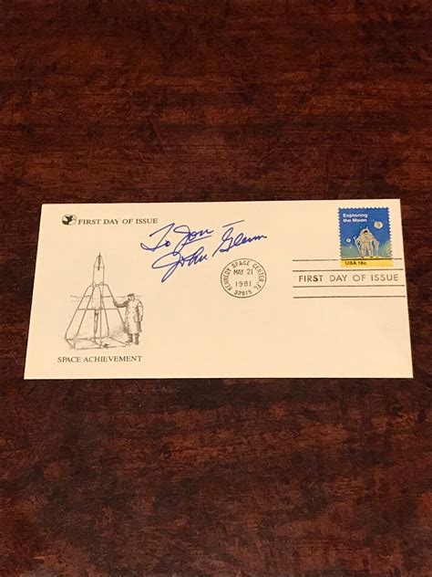 John Glenn Signed Cachet And Postmark Of Exploring The Moon Stamp